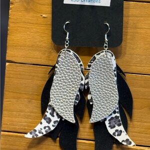 Black and White Layered Leather Earrings